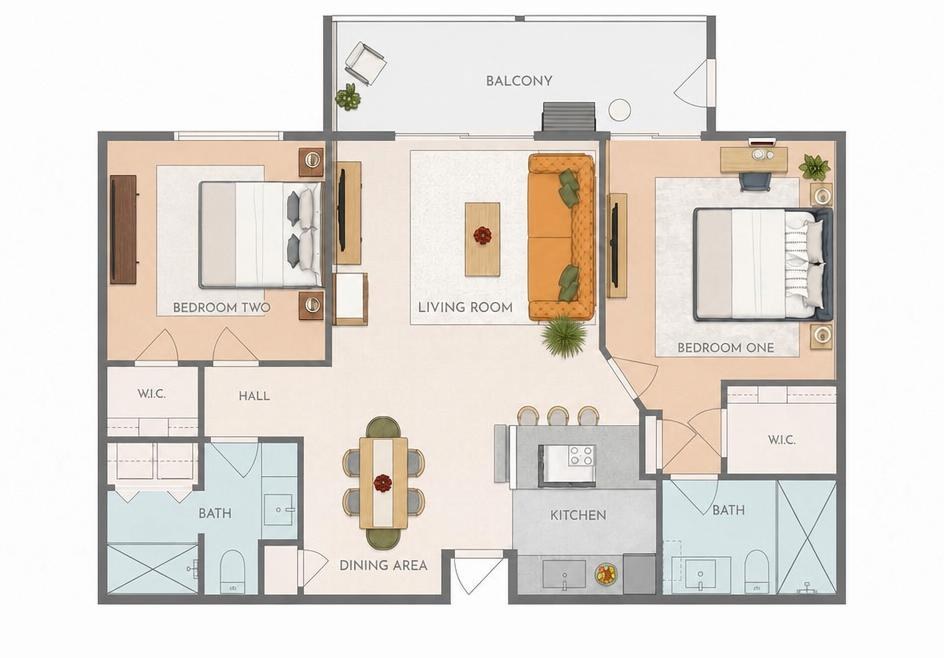 Floor plan showing the two private wings
